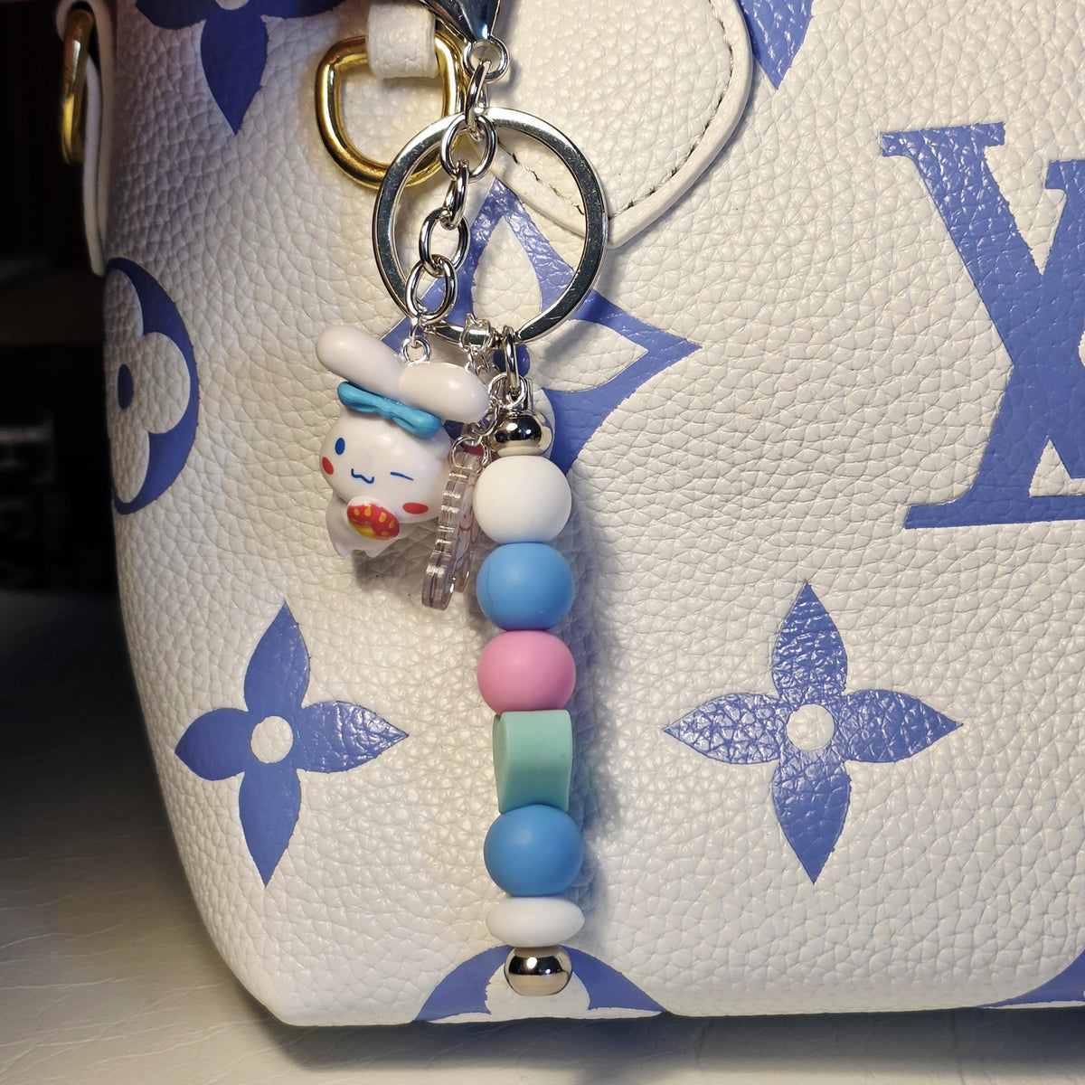 Cinnamoroll Inspired Keychain | Kawaii Bunny Charm | Pastel Blue Beaded Keyring | Cute Bag or Key Accessory