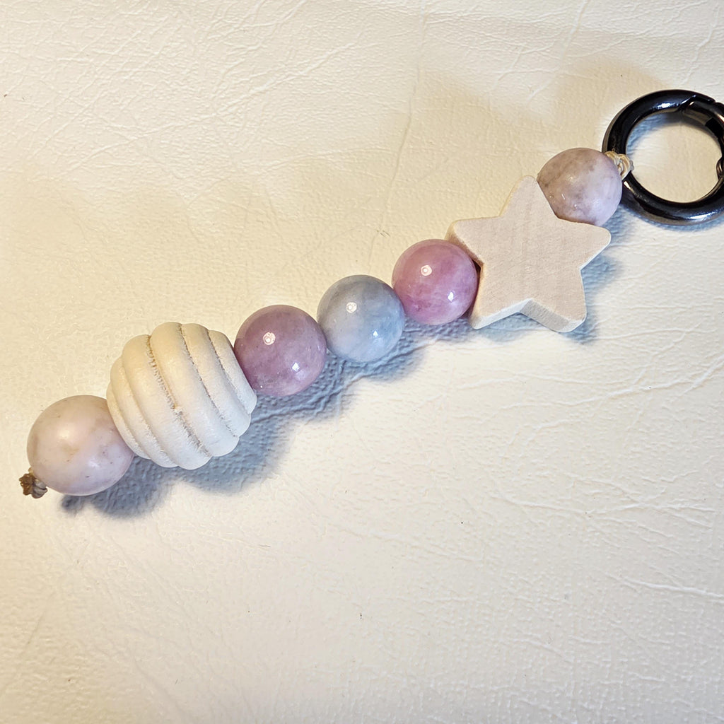 Natural Stone & Wooden Star Bag Charm | Handmade Earthy Keyring | blush pinks