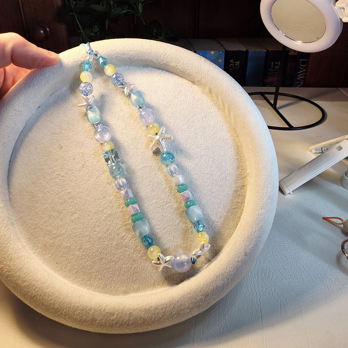 Ocean Blue Beaded Phone Charm | Starfish Summer Bag Strap