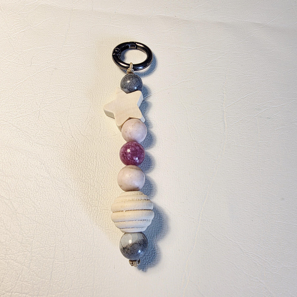 Natural Stone & Wooden Star Bag Charm | Handmade Earthy Keyring | Boho Bead Accessory – dawn sky
