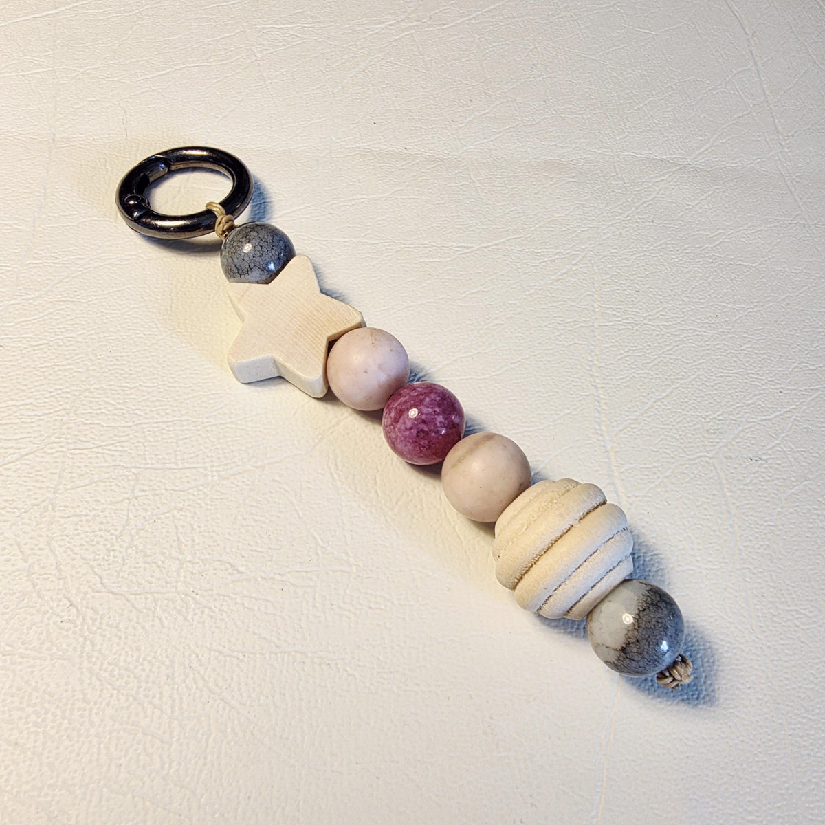 Natural Stone & Wooden Star Bag Charm | Handmade Earthy Keyring | Boho Bead Accessory – dawn sky
