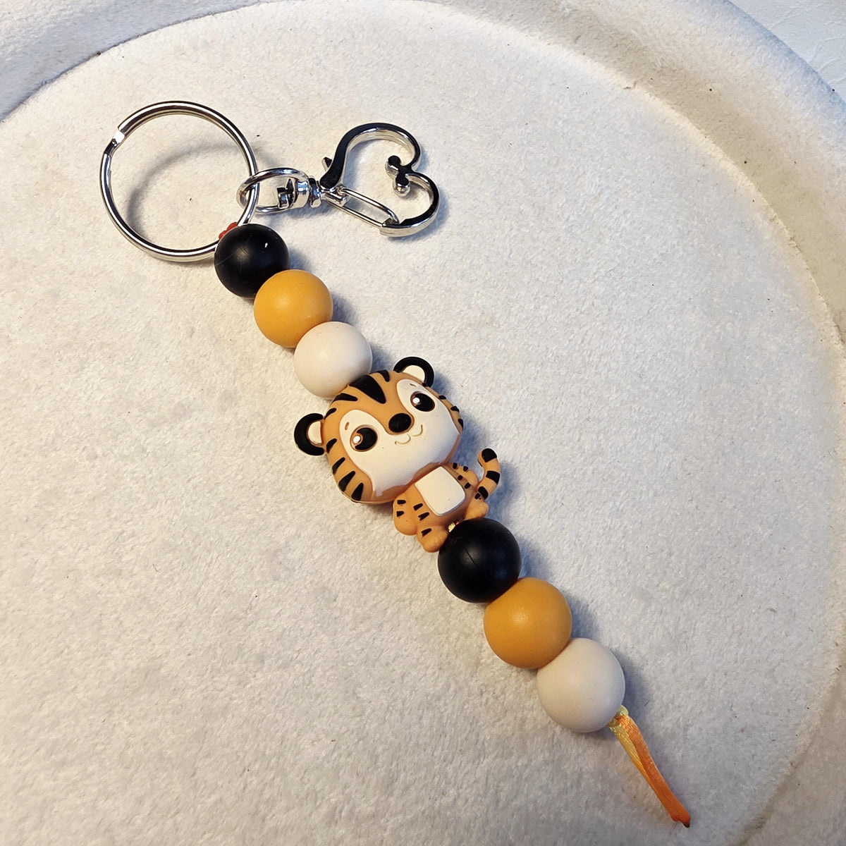 Tiger Silicone Beaded Keychain | Kids Backpack Charm, Animal Keyring