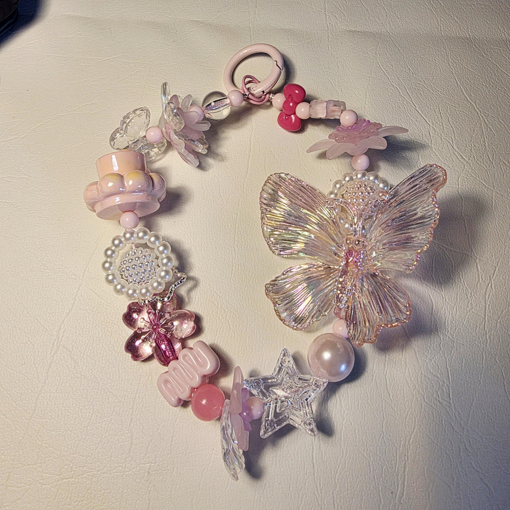Pink Garden Tea Party Phone Charm | Pastel focal beads