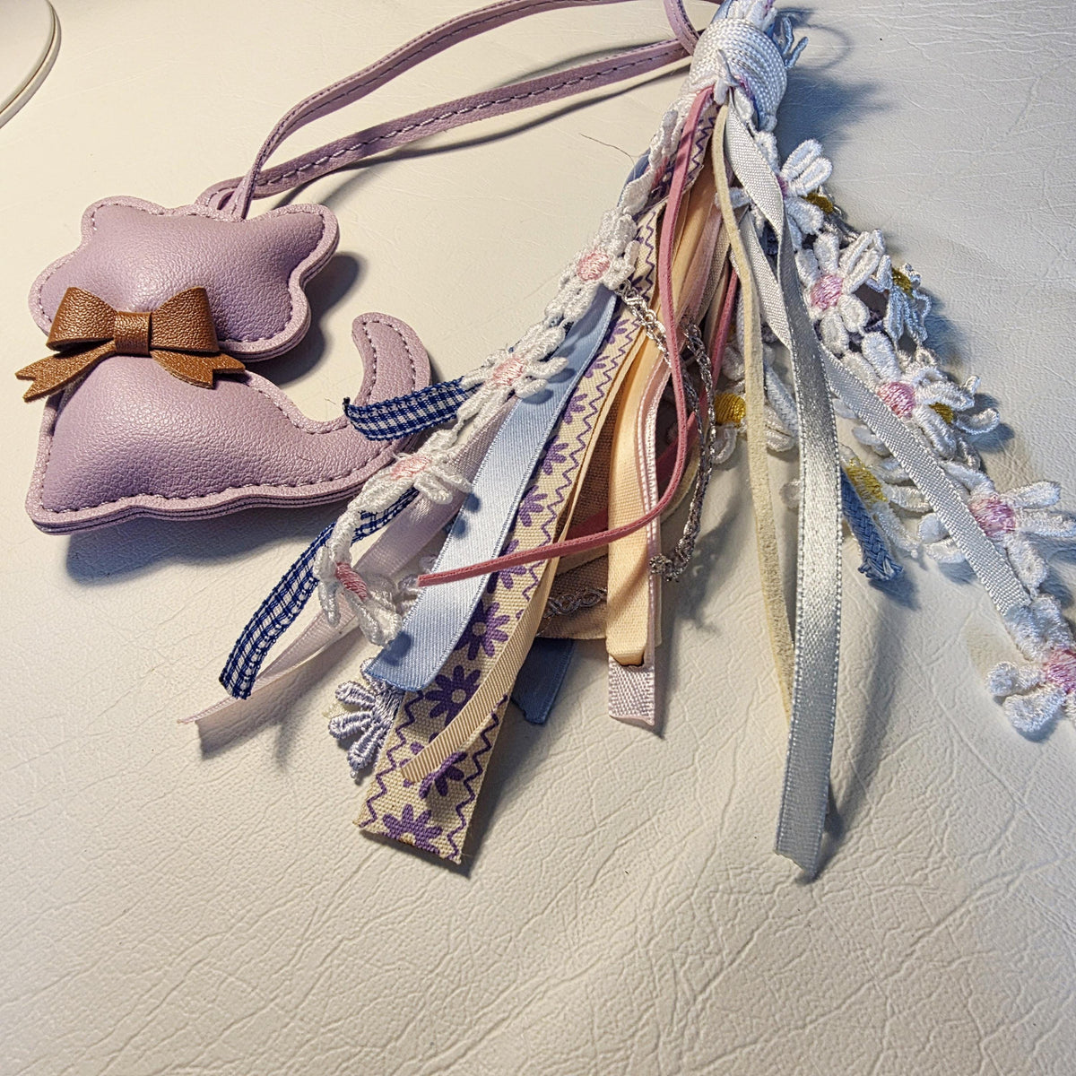 Lavender Faux Leather Cat Bag Charm | Handmade Tassel Keychain