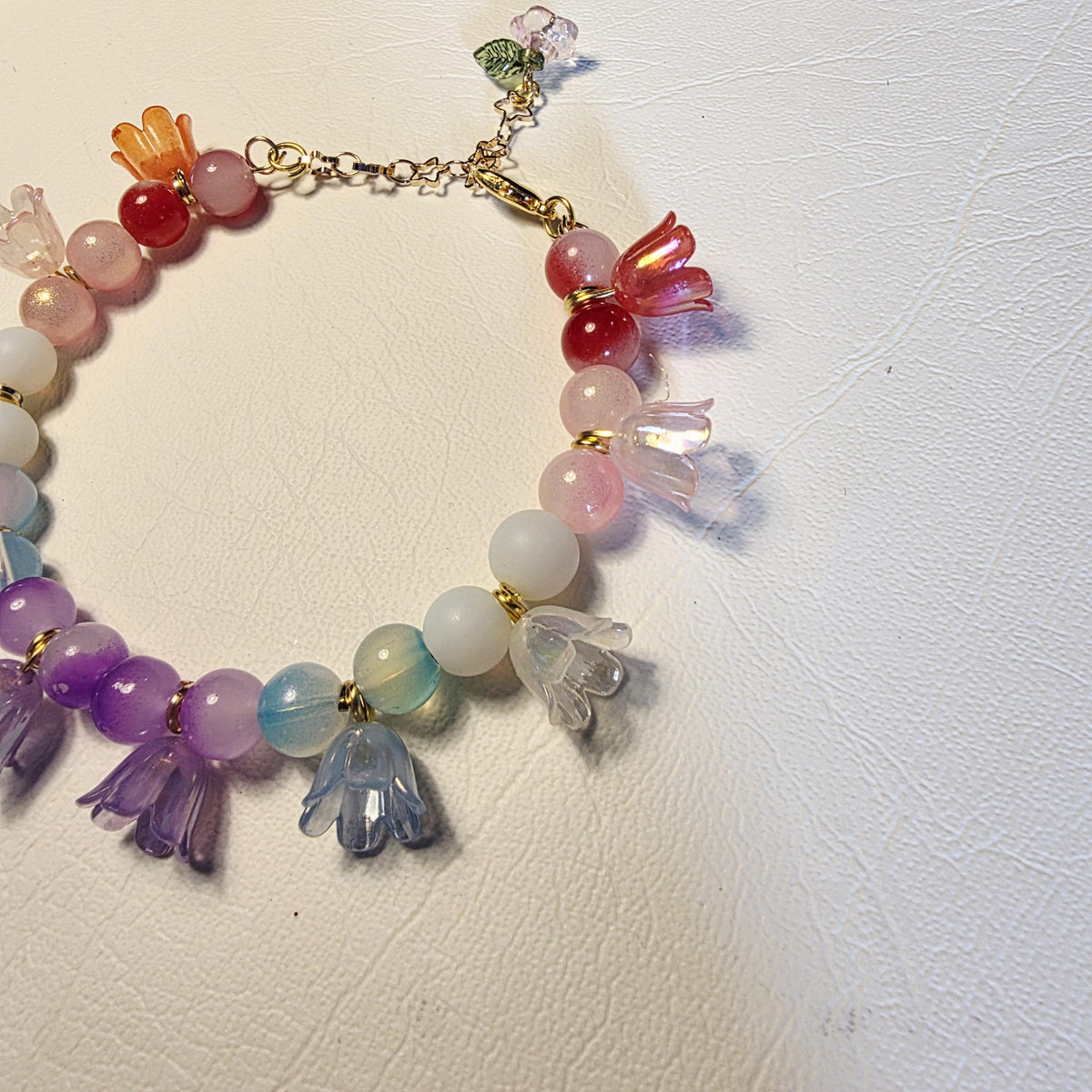 Pastel Garden Flower Bracelet | Handmade Rainbow Bead Bracelet | Adjustable One of a Kind Gift