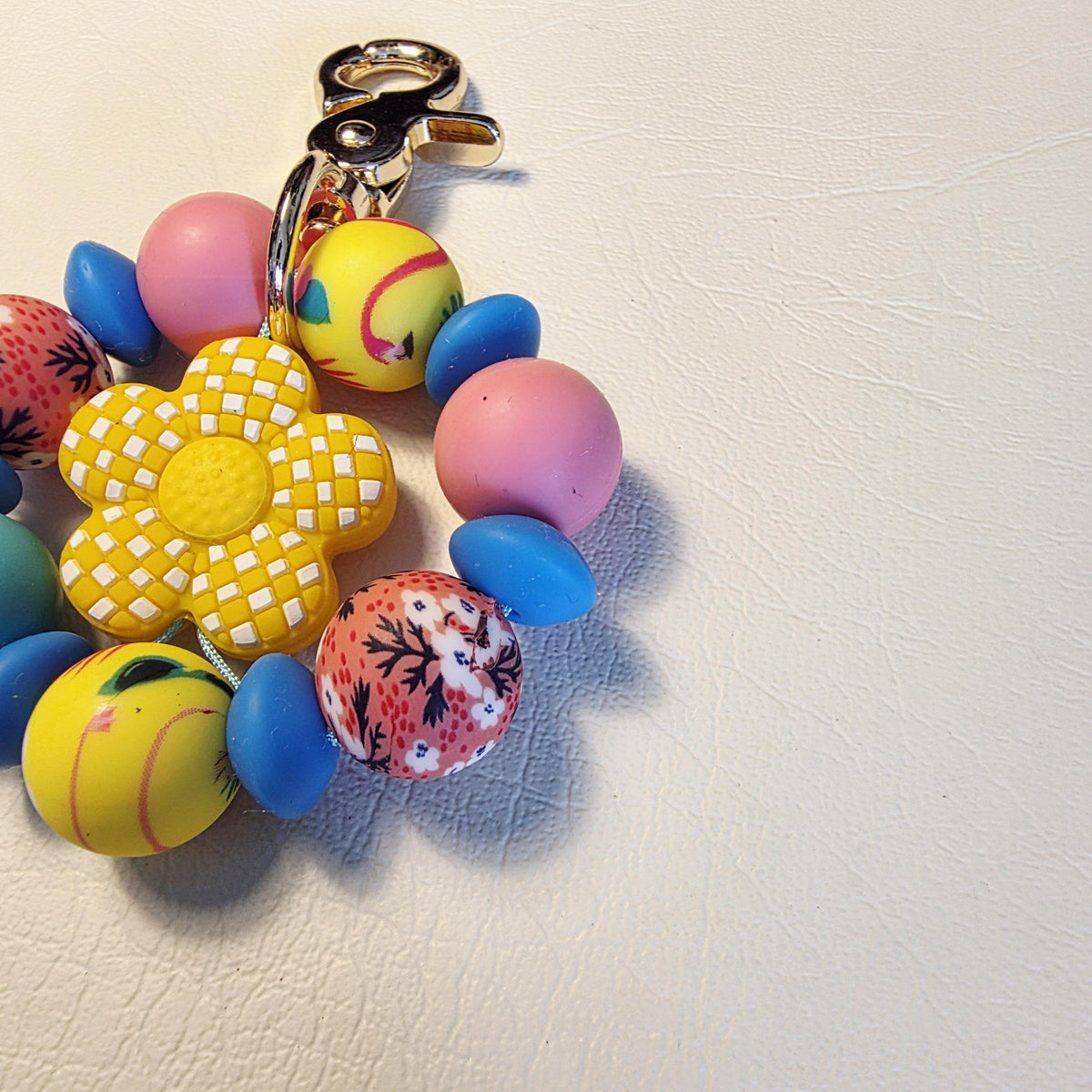 Bright Daisy Bead Keychain | Handmade Colourful Bag Charm | One of a Kind Gift