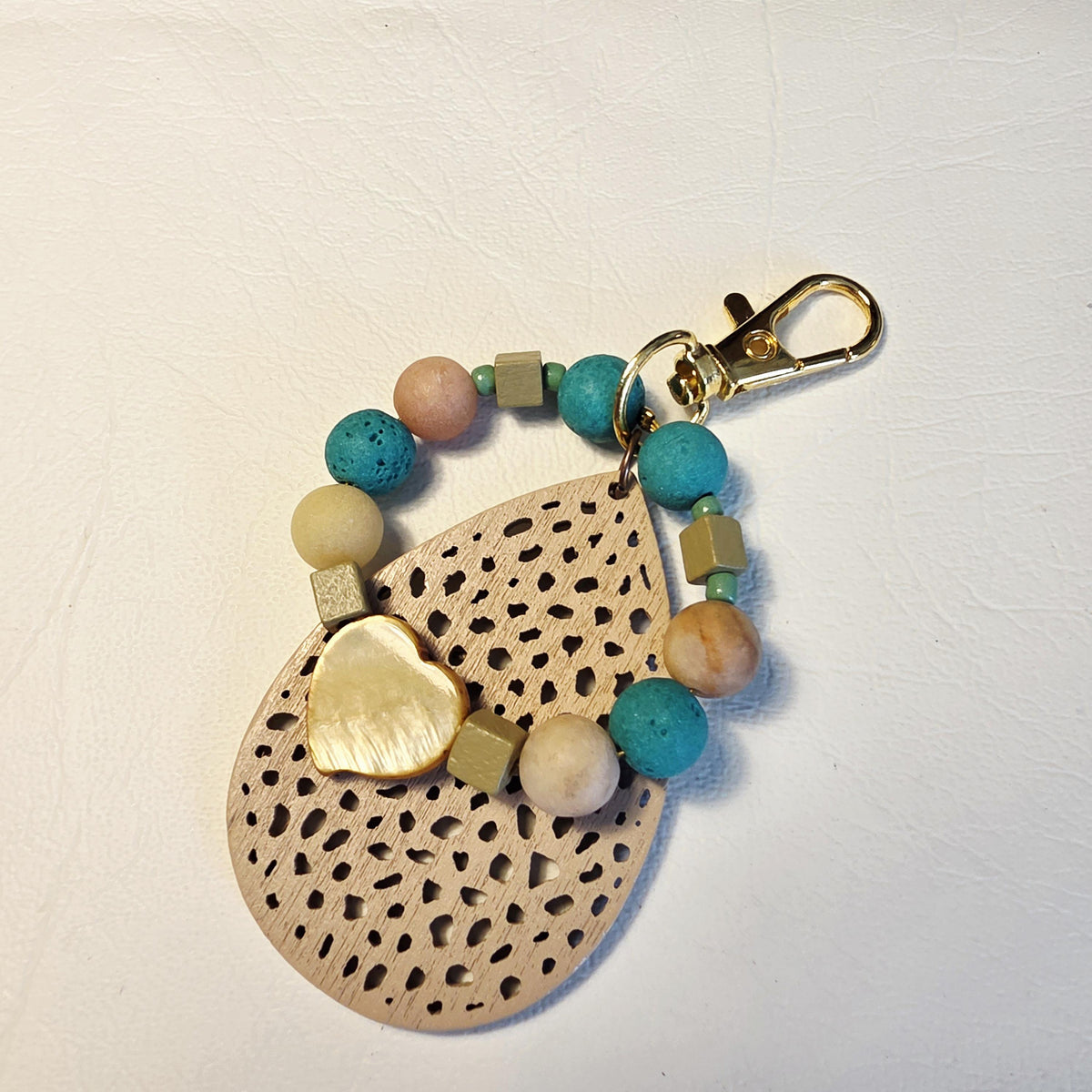 Boho Wood & Stone Keychain | Handmade Earthy Bag Charm | One of a Kind Gift