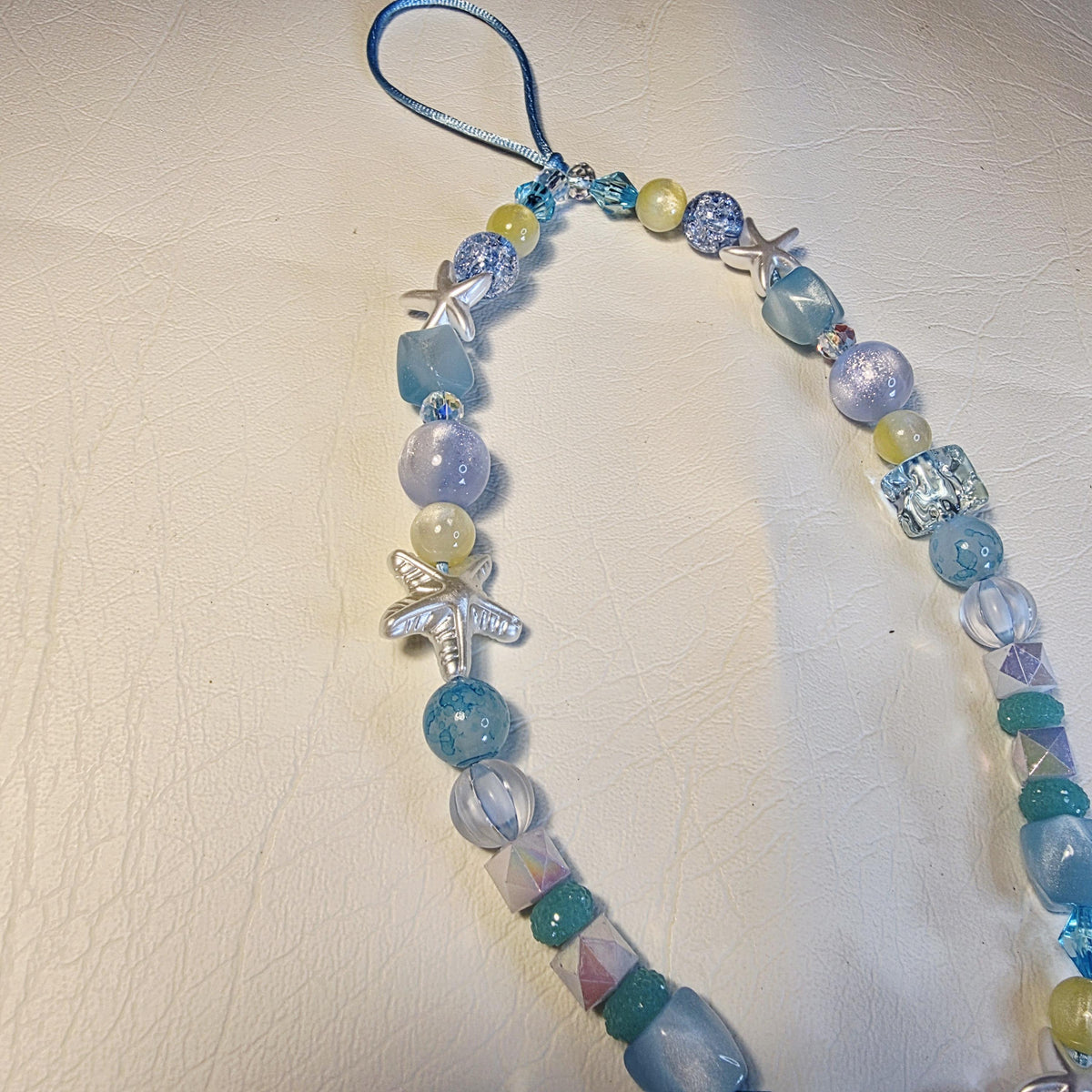 Ocean Blue Beaded Phone Charm | Starfish Summer Bag Strap
