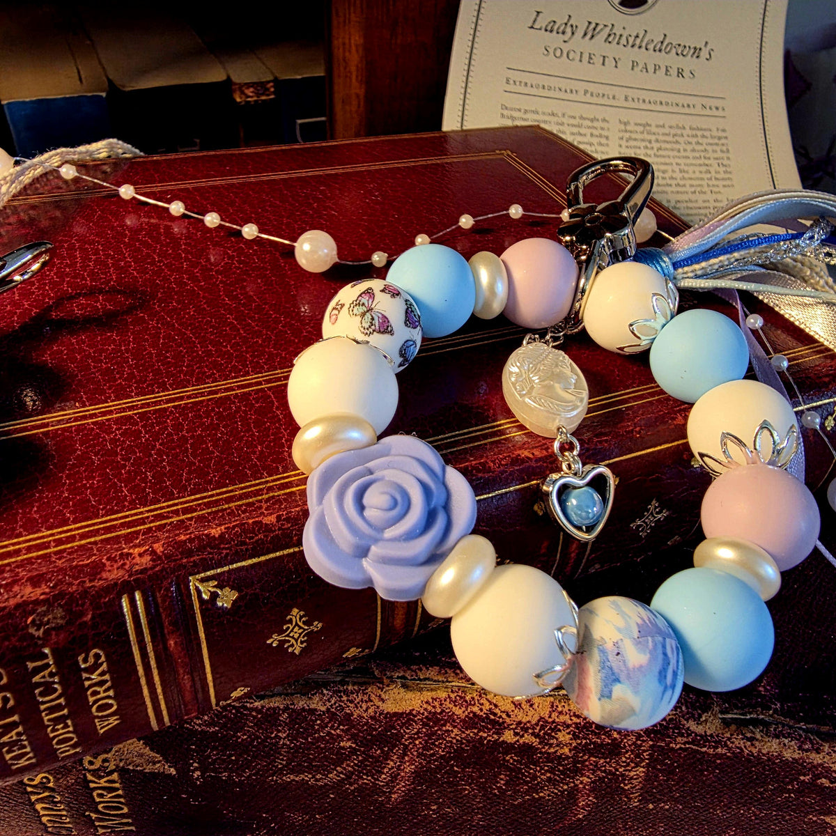 Daphne Statement Bag Charm | Blue Pearl Keychain | Regency Inspired Charm | Bridgerton Inspired Accessory | Romantic Gift