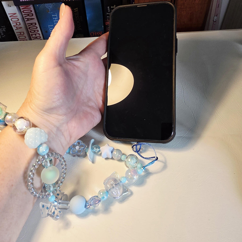 Blue Kawaii Phone Charm | Handmade Beaded Phone Strap | One of a Kind Bag or Key Charm