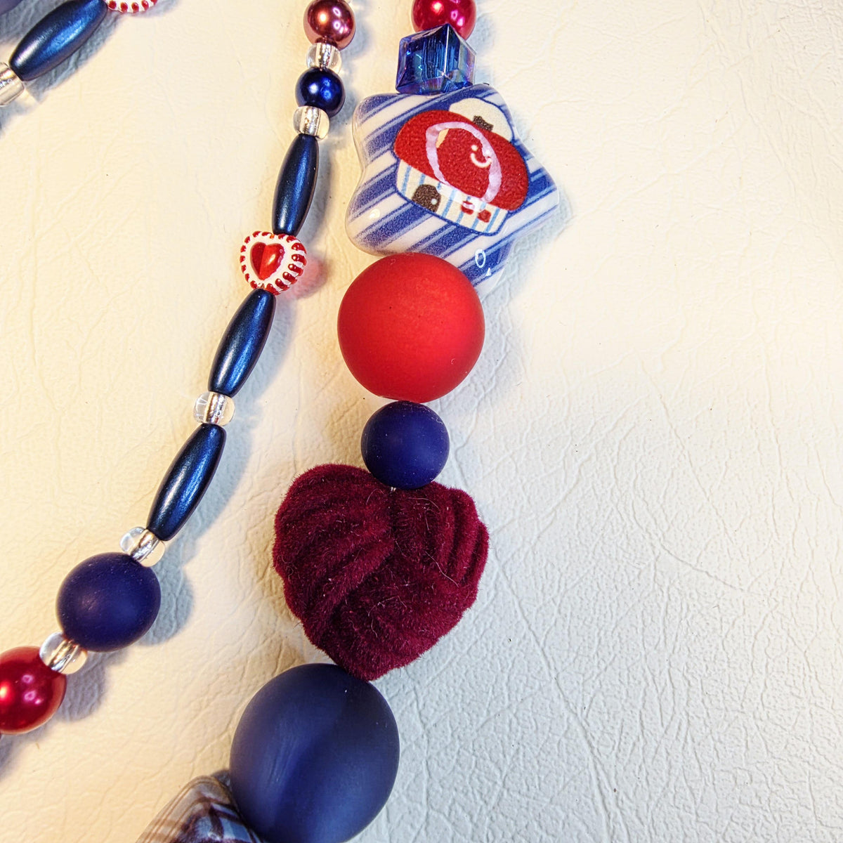 Velvet Heart Phone Charm | Red Blue Beaded Strap | Glam Bag Charm