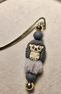 Grey hedgehog bookmark with pompom fluffy bead