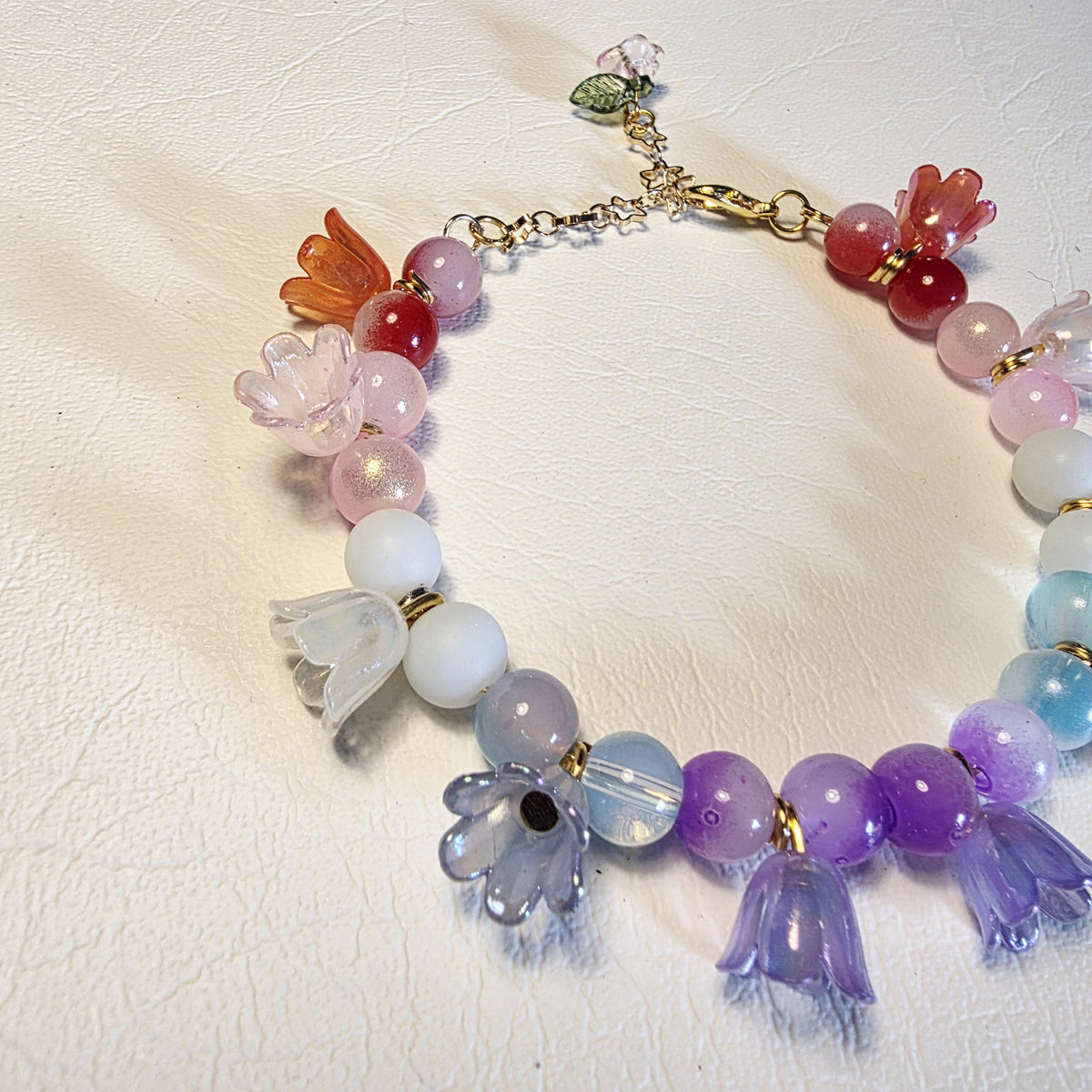 Pastel Garden Flower Bracelet | Handmade Rainbow Bead Bracelet | Adjustable One of a Kind Gift