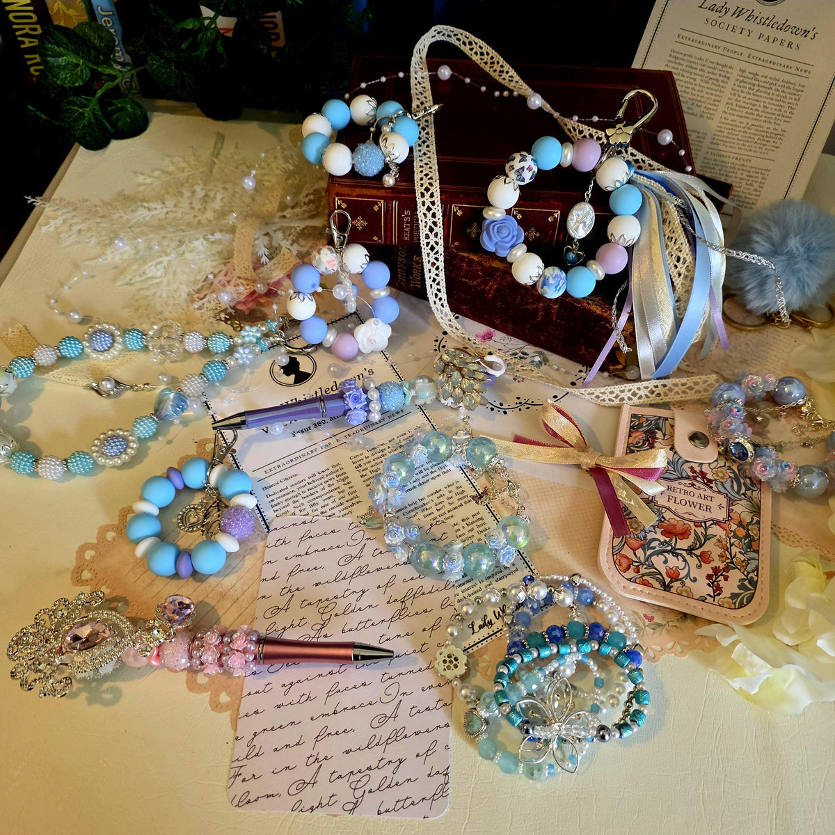 Daphne Garden Bag Charm | Blue Pearl Mini Keychain | Regency Inspired Charm | Bridgerton Inspired Accessory | Romantic Gift