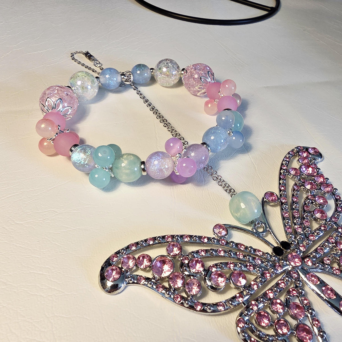 Pastel Butterfly Car Hanger | Handmade Rear View Mirror Charm | One of a Kind Car Accessory | Crystal Butterfly Decor
