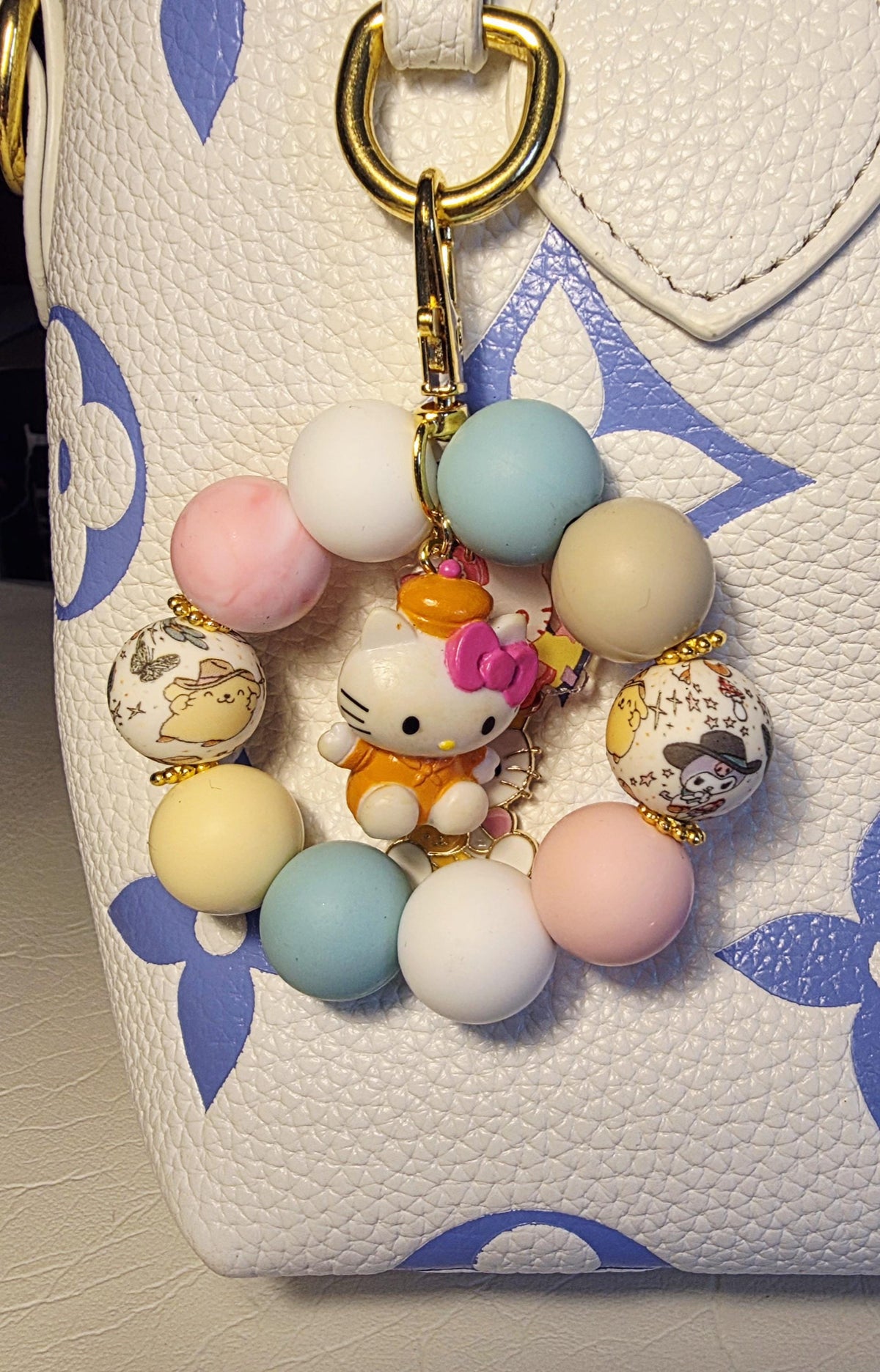 Hello Kitty Inspired Beaded Keychain | Pastel Kawaii Bag Charm | Cute Handmade Keyring | Gift for Hello Kitty Fans