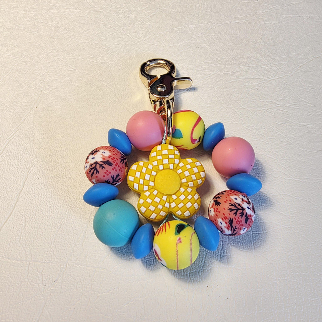 Bright Daisy Bead Keychain | Handmade Colourful Bag Charm | One of a Kind Gift