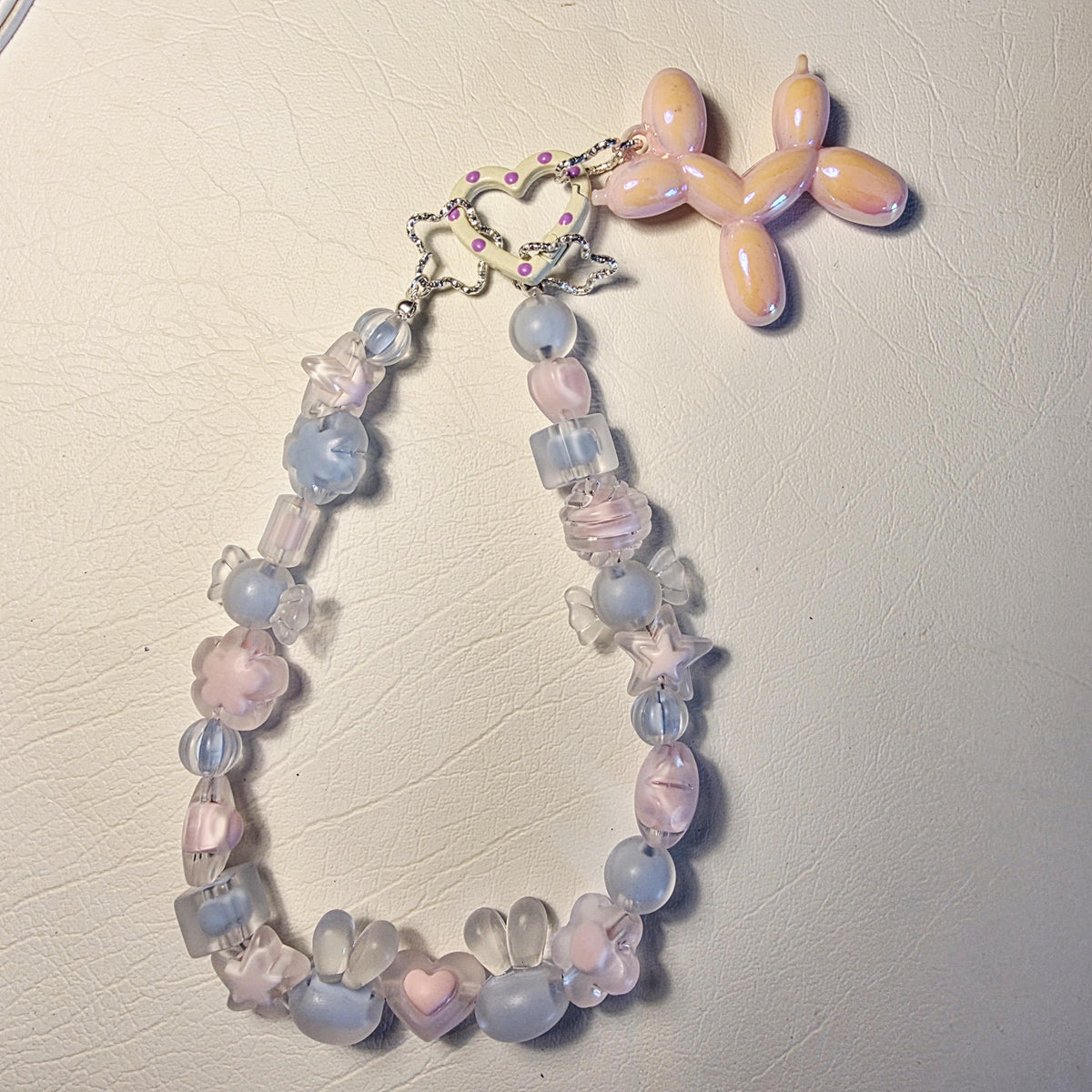 Pastel Beaded Phone or Bag Charm | Blue Pink Hearts, Stars, Flowers | Handmade Wrist Strap