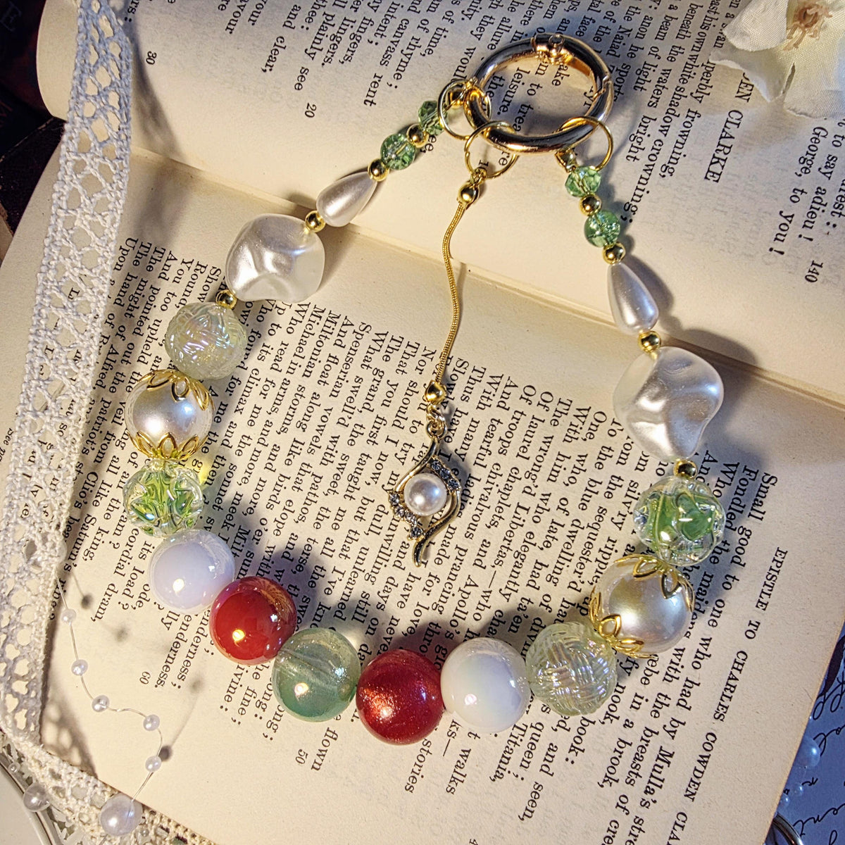 Kate Statement Bag Charm | Emerald Pearl Phone Charm | Regency Inspired Charm | Bridgerton Inspired Accessory | Romantic Gift