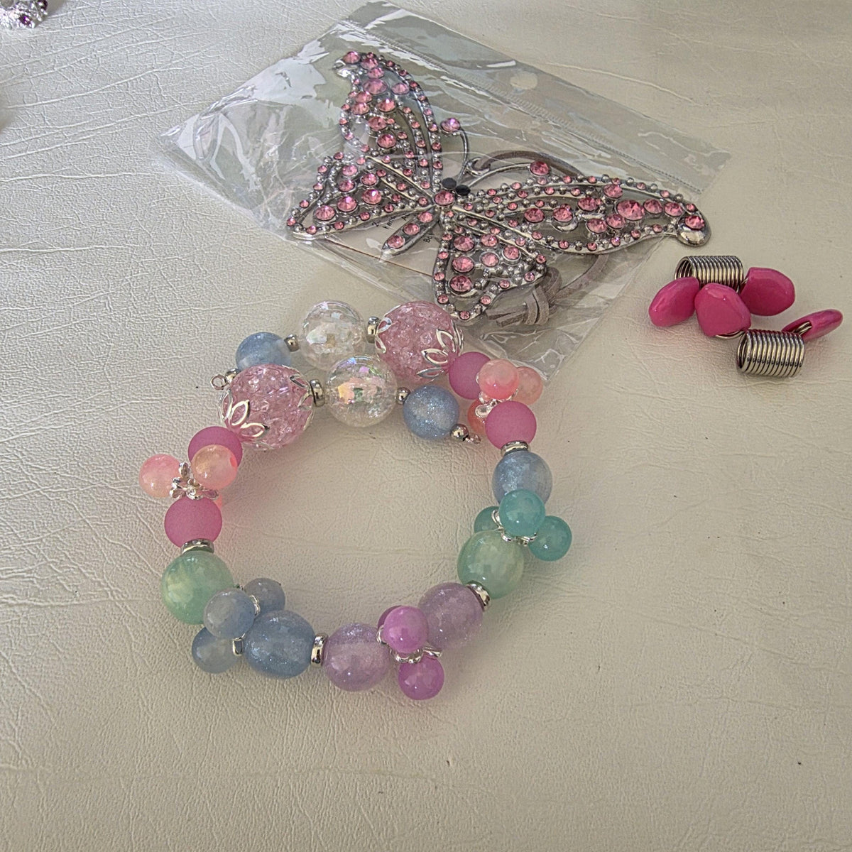 Pastel Butterfly Car Hanger | Handmade Rear View Mirror Charm | One of a Kind Car Accessory | Crystal Butterfly Decor