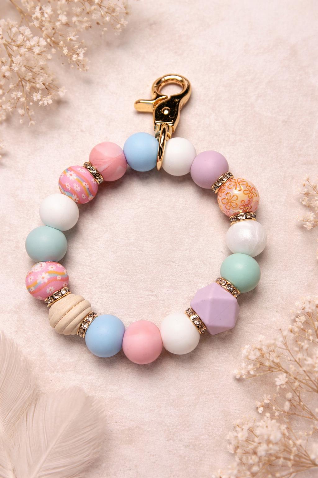 Pastel Bloom Beaded Keychain | Floral Accent Charm | Handmade Gift, Australia