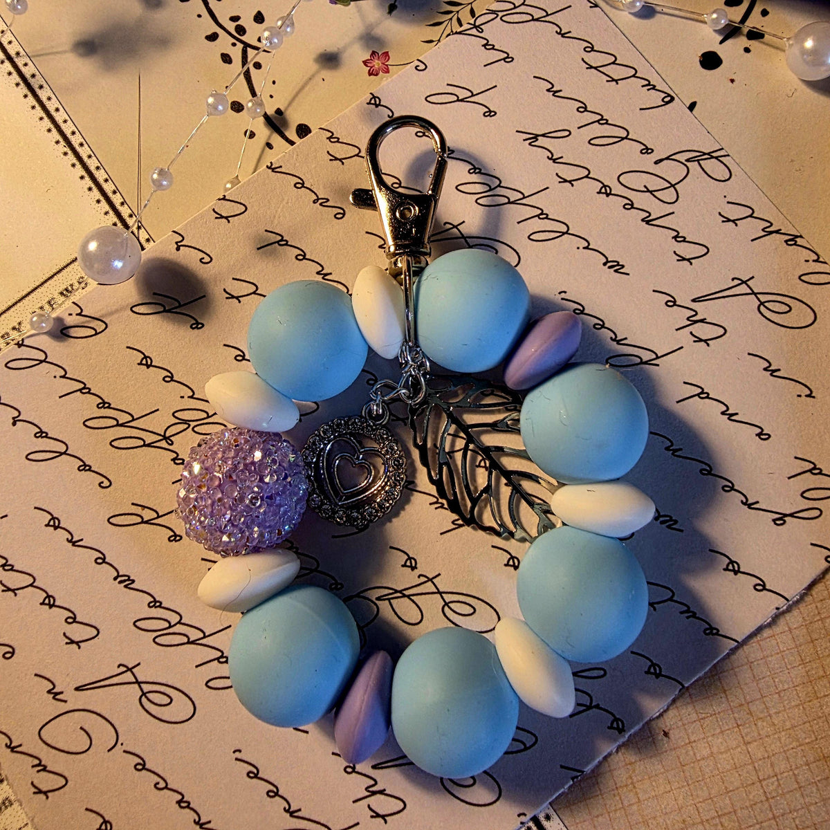 Daphne Garden Bag Charm | Blue Pearl Mini Keychain | Regency Inspired Charm | Bridgerton Inspired Accessory | Romantic Gift