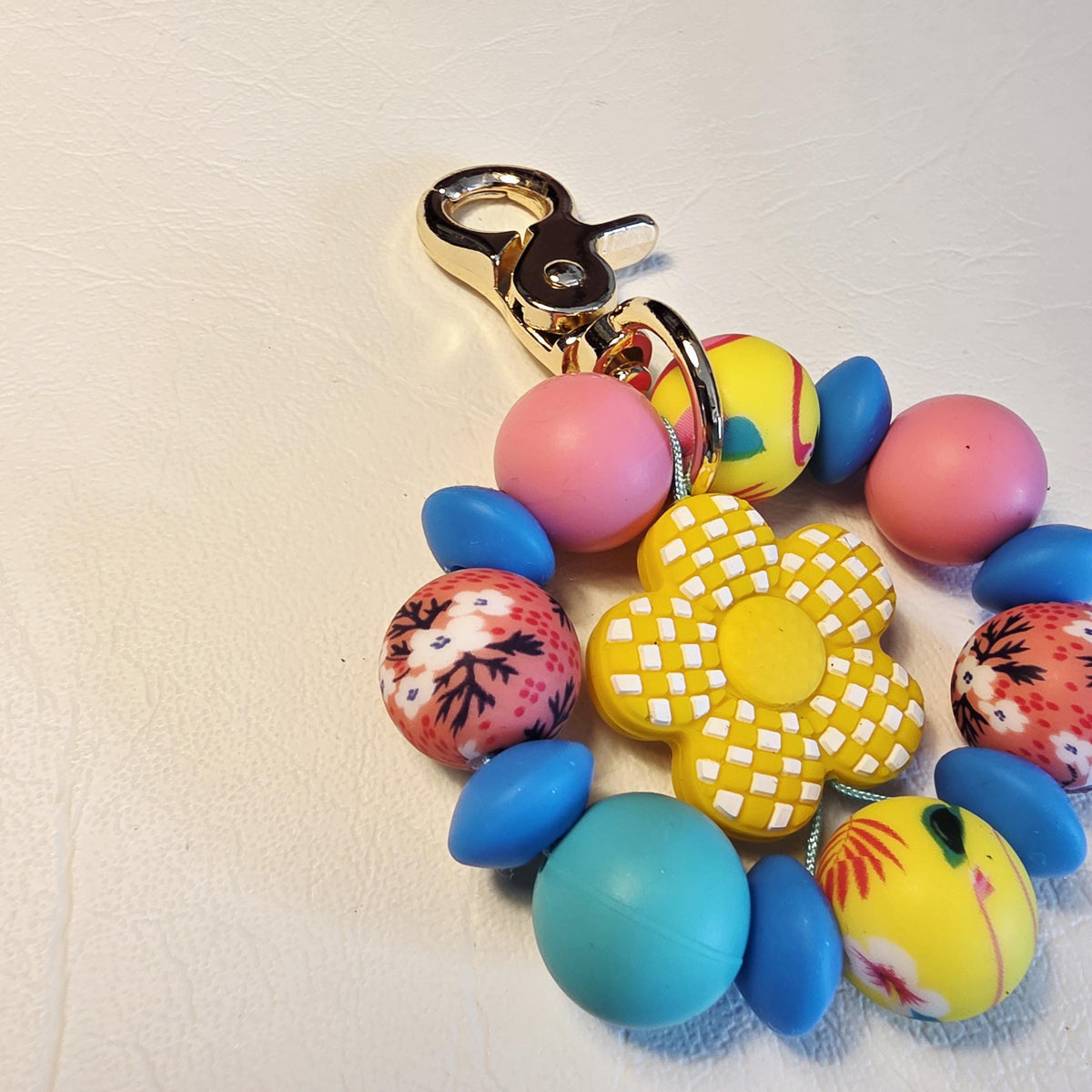 Bright Daisy Bead Keychain | Handmade Colourful Bag Charm | One of a Kind Gift