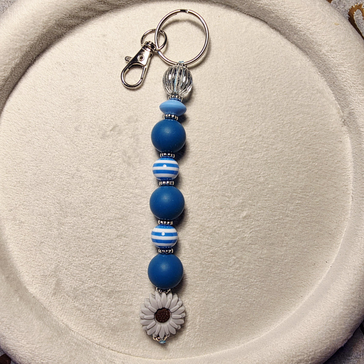 Blue Teal Tide Daisy Silicone Bead Keychain | Handmade in Australia
