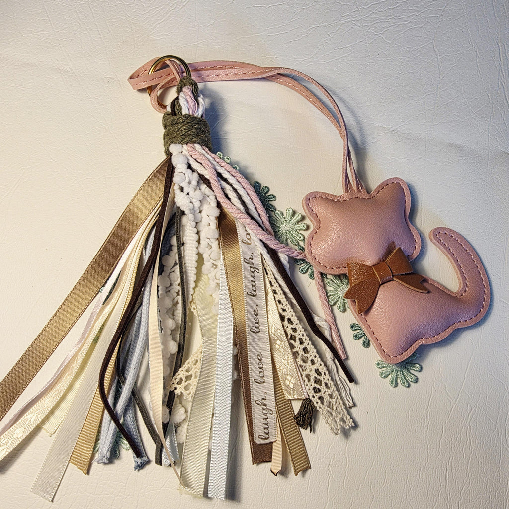 Dusky Pink Faux Leather Cat Bag Charm | Handmade Tassel Keychain