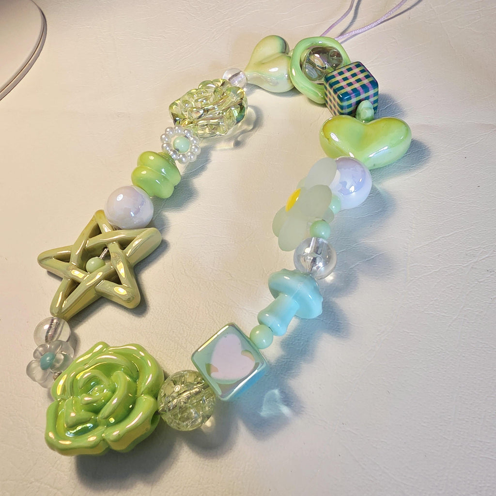 Green Garden Phone Charm | Handmade Resin Bead Phone Strap | One of a Kind Bag or Key Charm