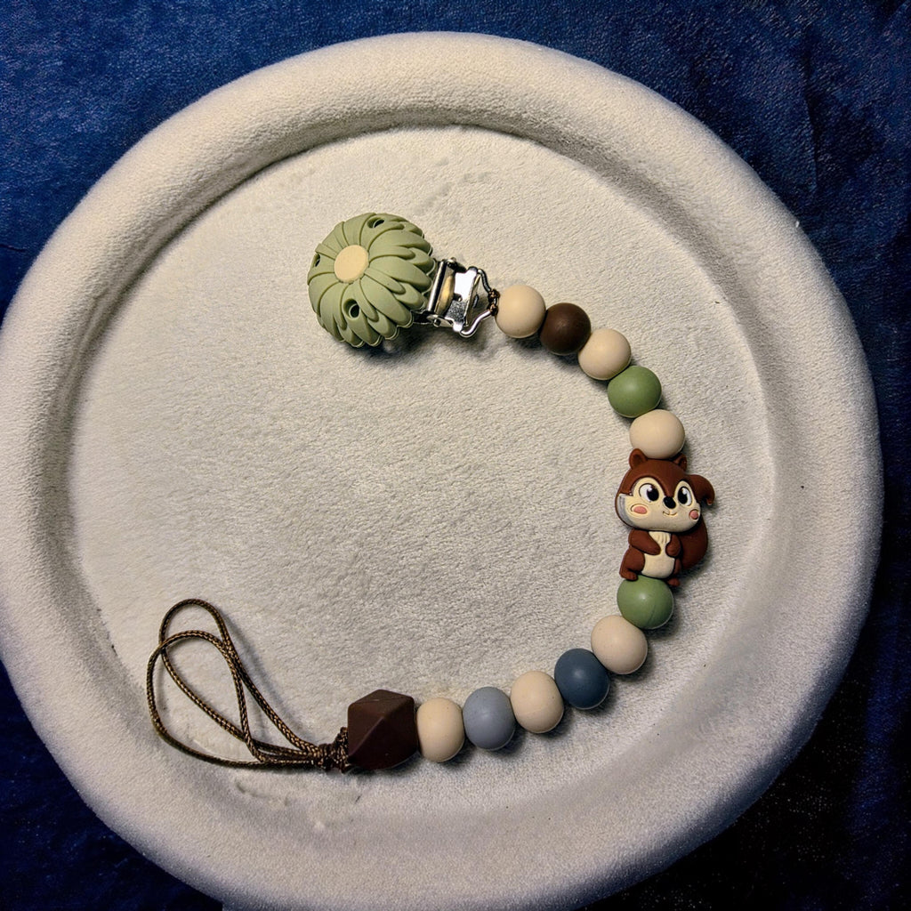 Woodland Chipmunk Pacifier Clip | Neutral Baby Dummy Holder | One of a Kind | Handmade in Australia
