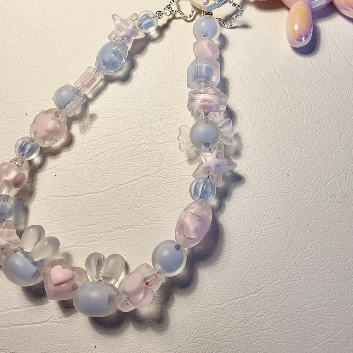 Pastel Beaded Phone or Bag Charm | Blue Pink Hearts, Stars, Flowers | Handmade Wrist Strap