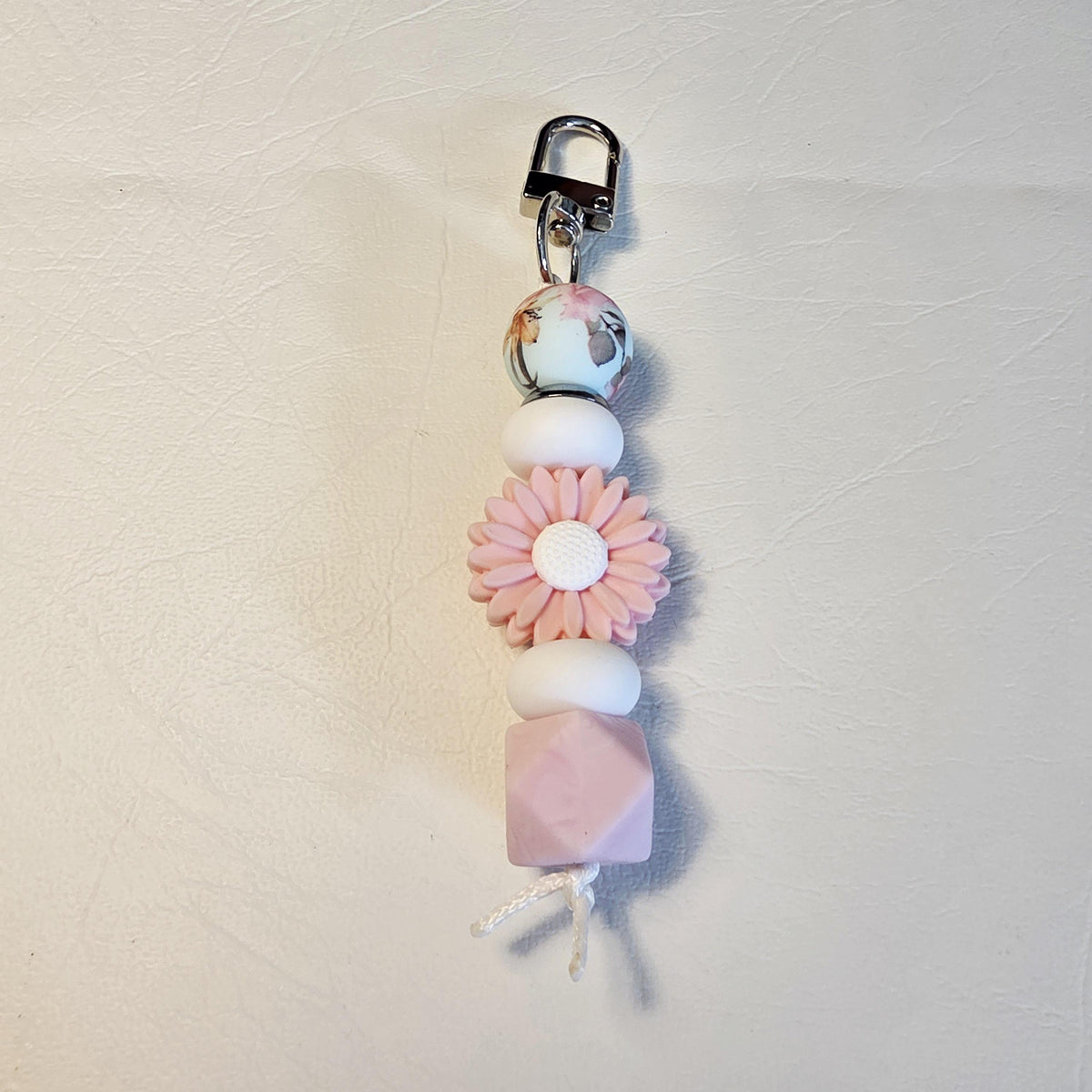 Blush Floral Daisy Bag Charm | Boho Keyring | Handmade Pastel Bead Charm