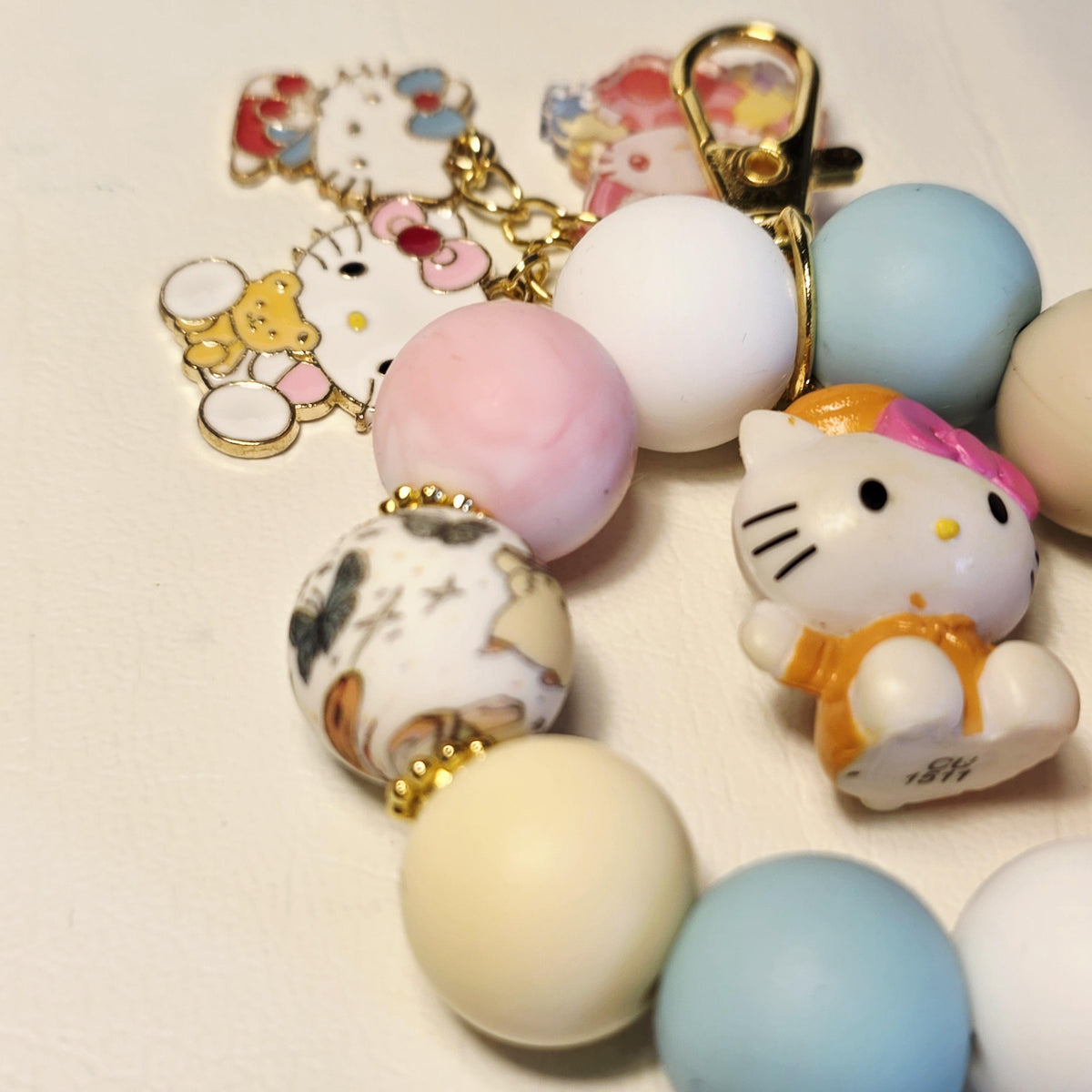 Hello Kitty Inspired Beaded Keychain | Pastel Kawaii Bag Charm | Cute Handmade Keyring | Gift for Hello Kitty Fans