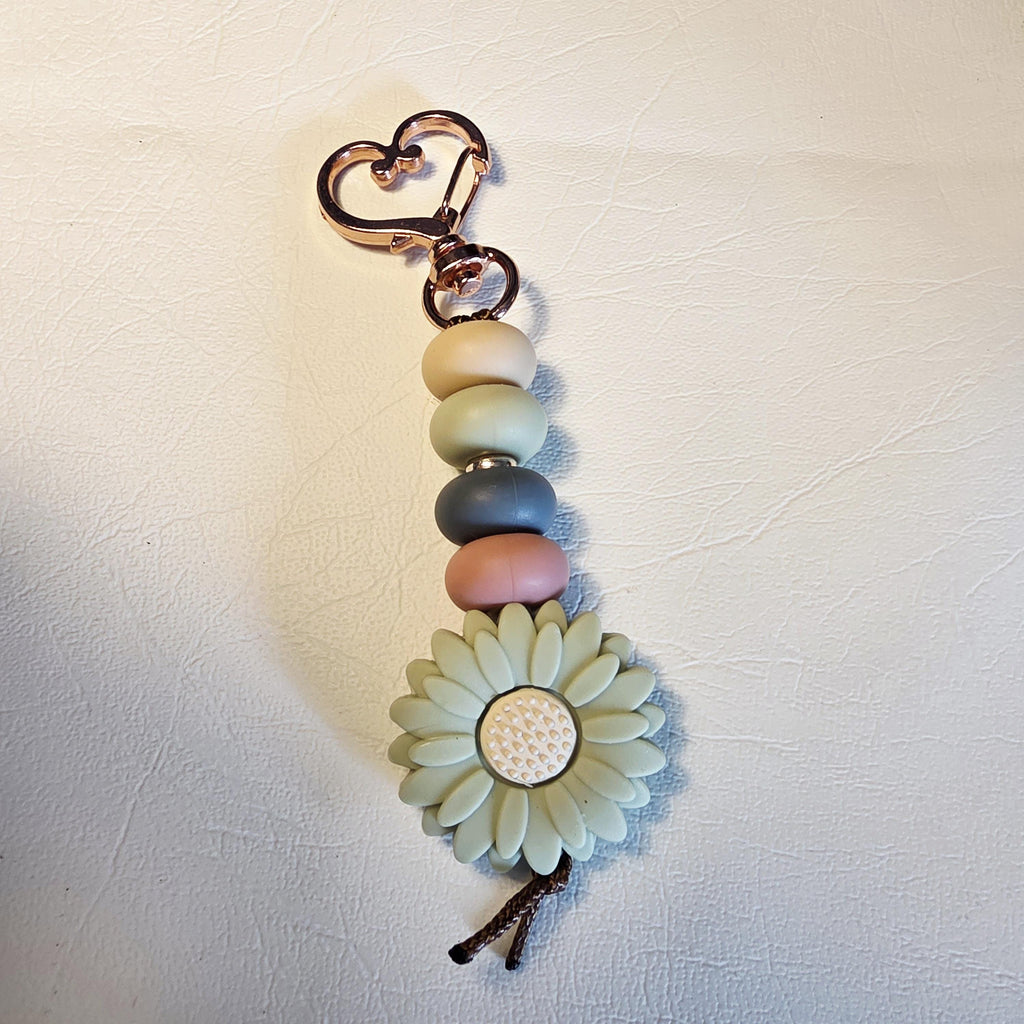 Pastel Sage Daisy Silicone Keychain | Flower Bag Charm | Handmade Bestie Gift