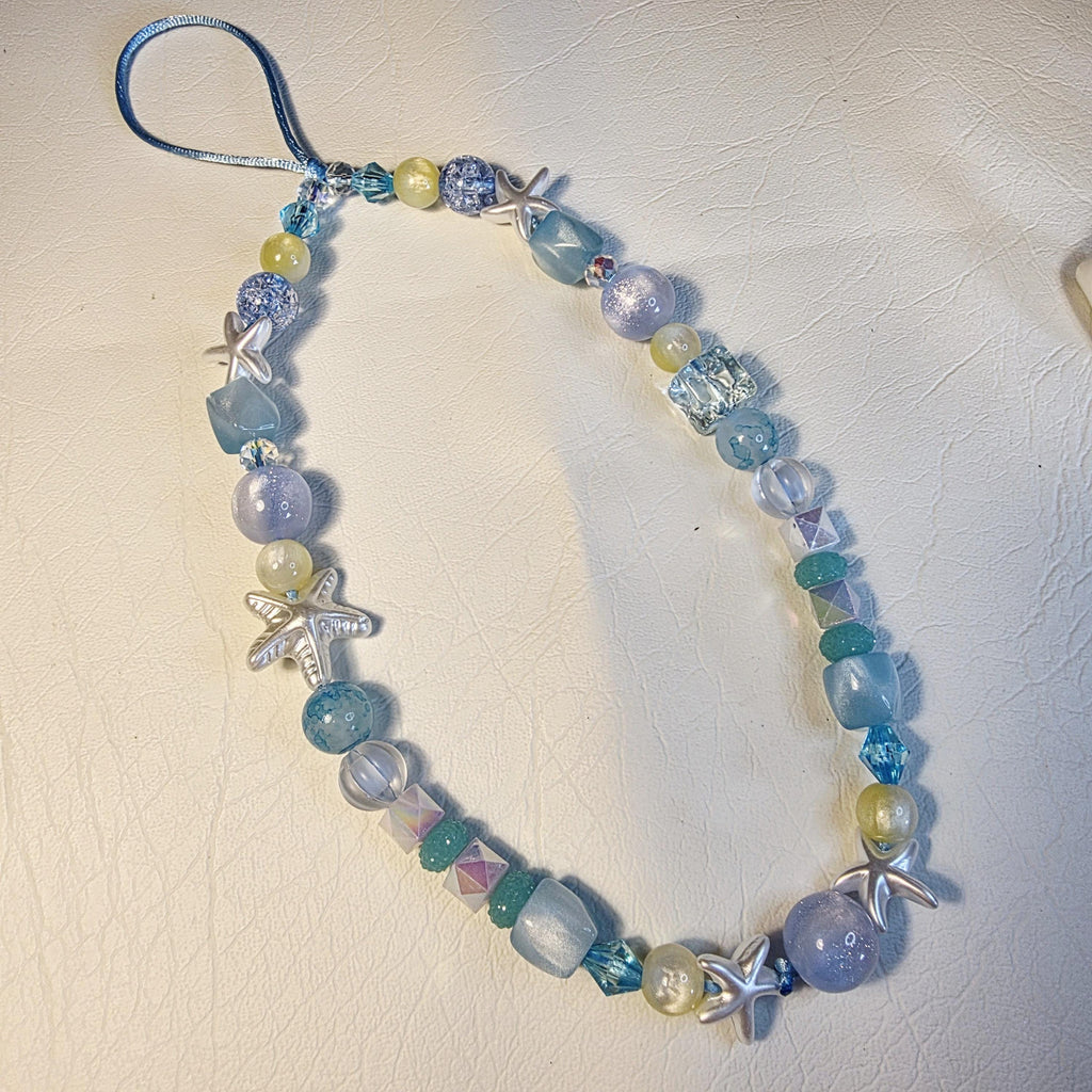 Ocean Blue Beaded Phone Charm | Starfish Summer Bag Strap