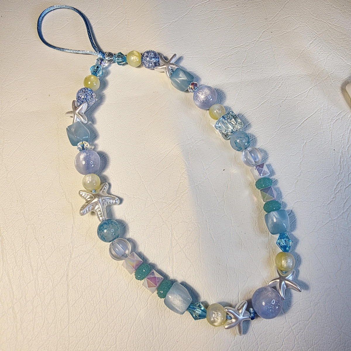 Ocean Blue Beaded Phone Charm | Starfish Summer Bag Strap