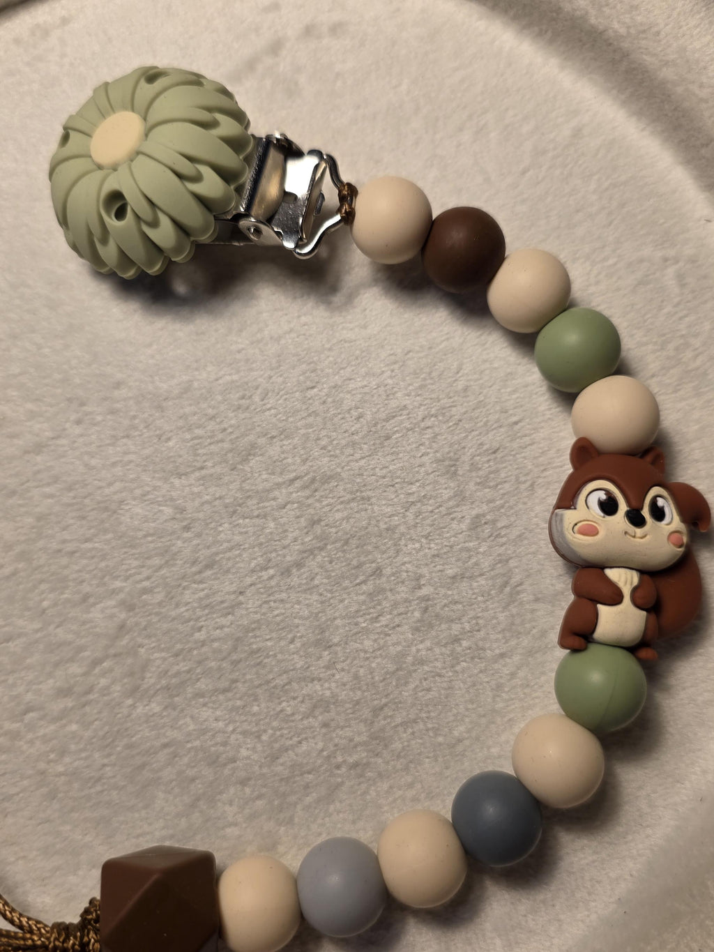 Woodland Chipmunk Pacifier Clip | Neutral Baby Dummy Holder | One of a Kind | Handmade in Australia