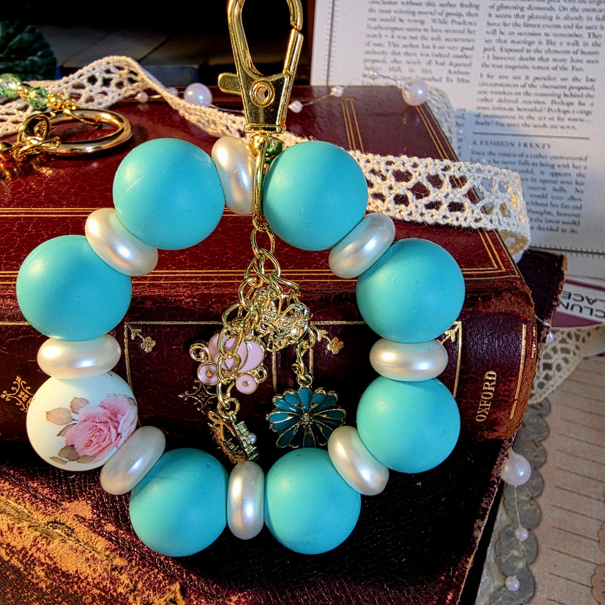 Kate Garden Bag Charm | Turquoise Pearl Mini Keychain | Regency Inspired Charm | Bridgerton Inspired Accessory | Romantic Gift