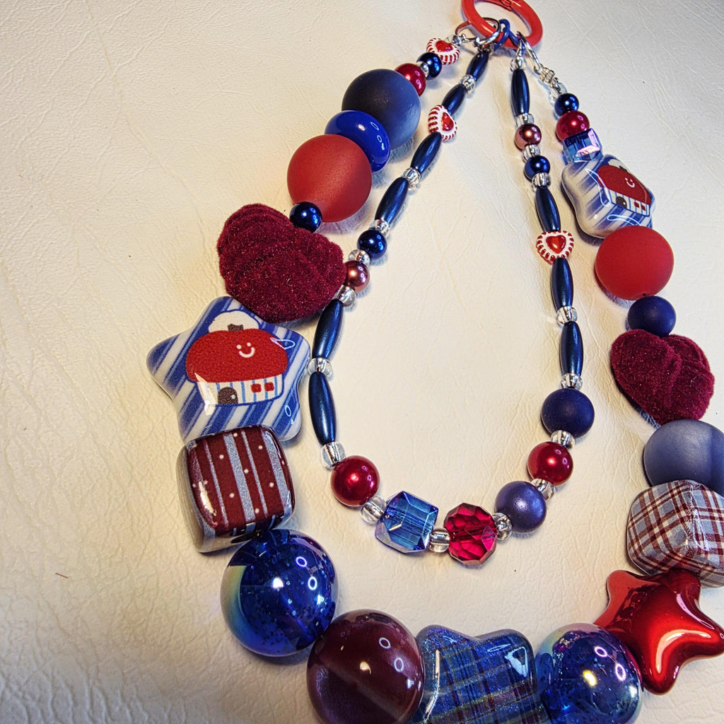 Velvet Heart Phone Charm | Red Blue Beaded Strap | Glam Bag Charm