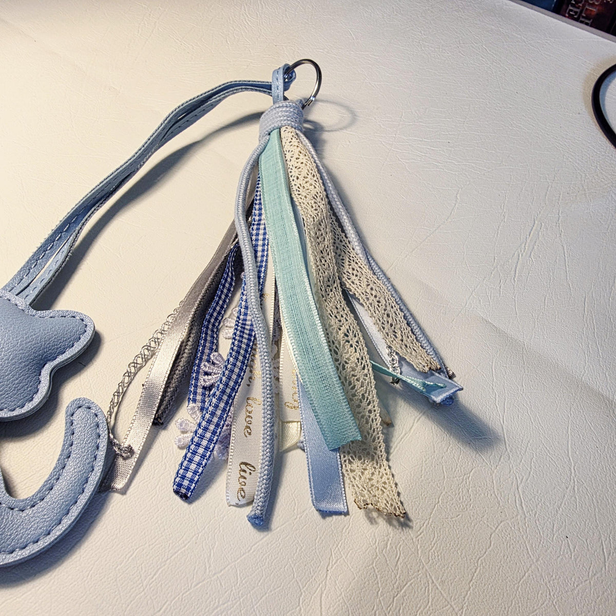 Cornflower Blue Faux Leather Cat Bag Charm | Handmade Tassel Keychain