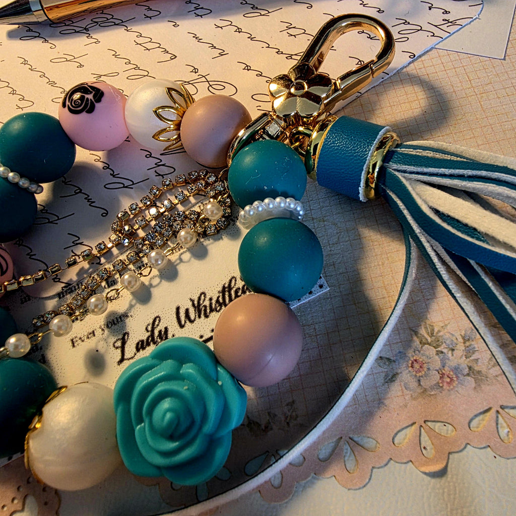 Kate Bag Charm | Green Rose Pearl Statement Keychain | Regency Inspired Charm | Bridgerton Inspired Accessory | Romantic Gift