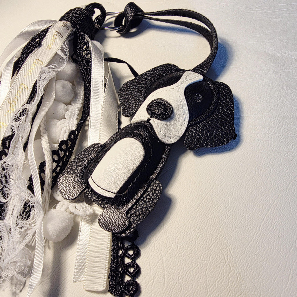 Faux Leather Dog Bag Charm with Lace | Ribbon Tassel