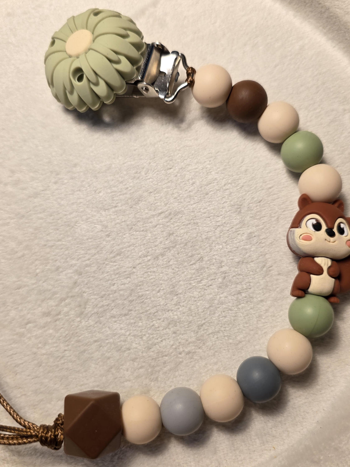 Woodland Chipmunk Pacifier Clip | Neutral Baby Dummy Holder | One of a Kind | Handmade in Australia