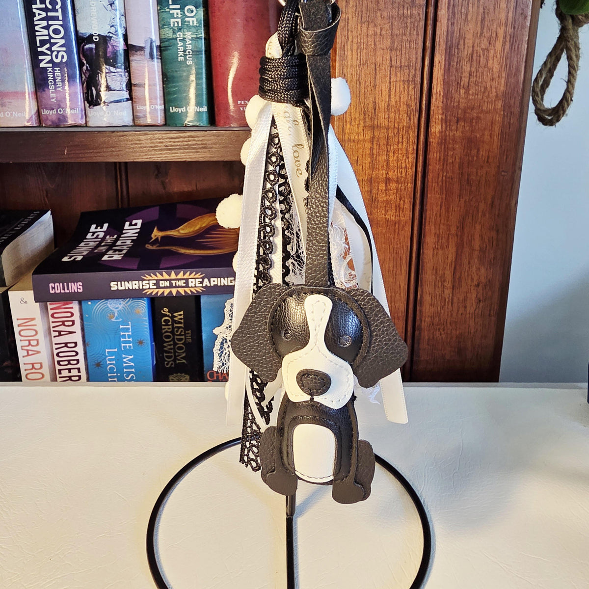 Faux Leather Dog Bag Charm with Lace | Ribbon Tassel