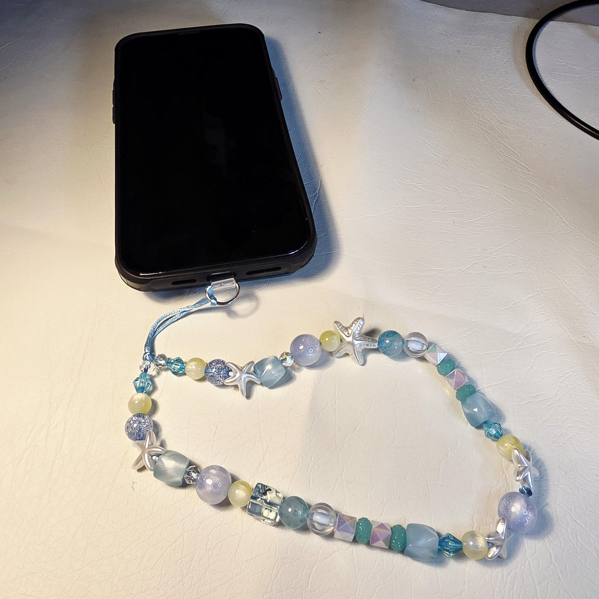 Ocean Blue Beaded Phone Charm | Starfish Summer Bag Strap
