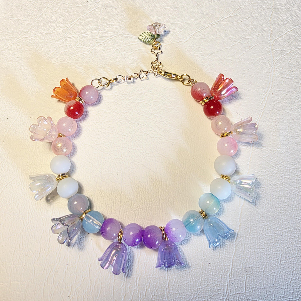 Pastel Garden Flower Bracelet | Handmade Rainbow Bead Bracelet | Adjustable One of a Kind Gift