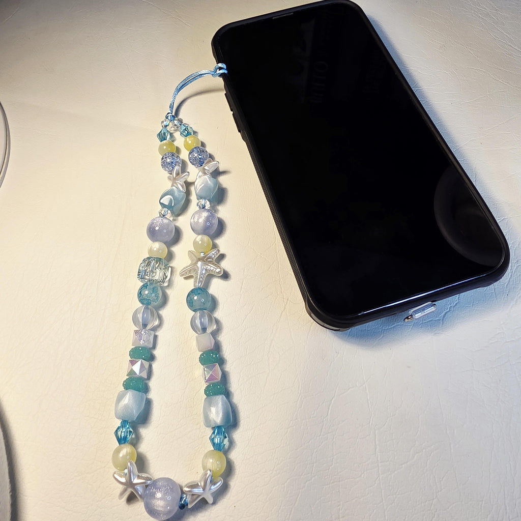 Ocean Blue Beaded Phone Charm | Starfish Summer Bag Strap