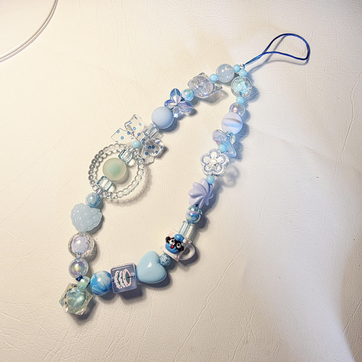 Blue Kawaii Phone Charm | Handmade Beaded Phone Strap | One of a Kind Bag or Key Charm