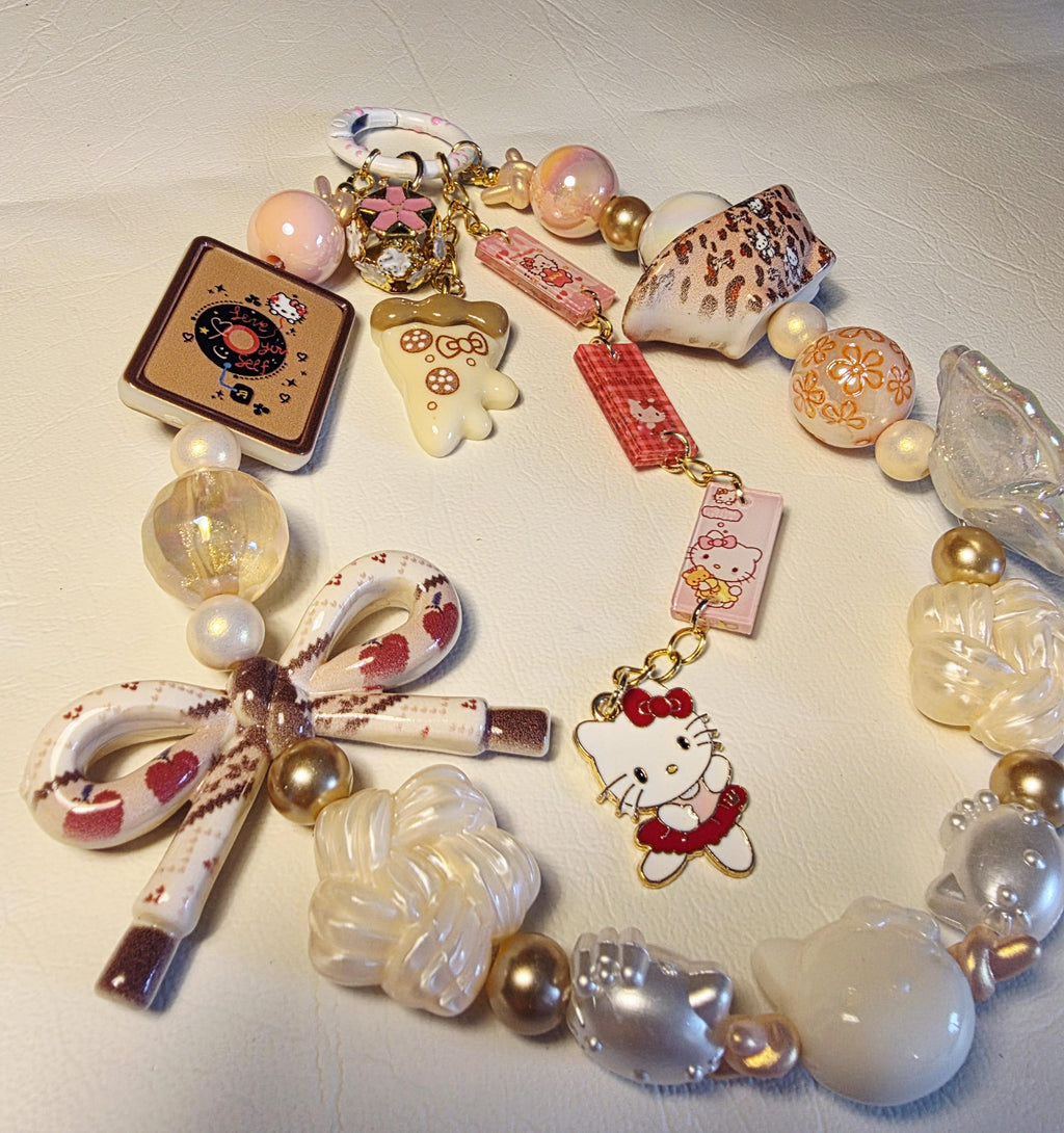 Hello Kitty Sweet Café Beaded Keychain | Kawaii Dessert Bag Charm | Cute Neutral Phone Charm | One of a Kind
